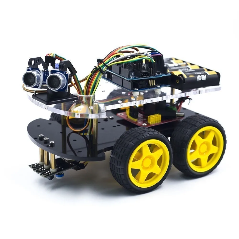 4WD Smart Robot Car Chassis Kit with Speed Encoder Ultrasonic Avoidance Tracking for Arduino Includes Motors Battery Module