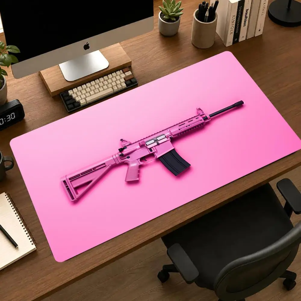 Airsoft Pink Gun Mousepad Pc Accessories Desk Interior Gaming Mats Playmat Carpet Mouse Mat Desk Pad Gamer Setup Decoration