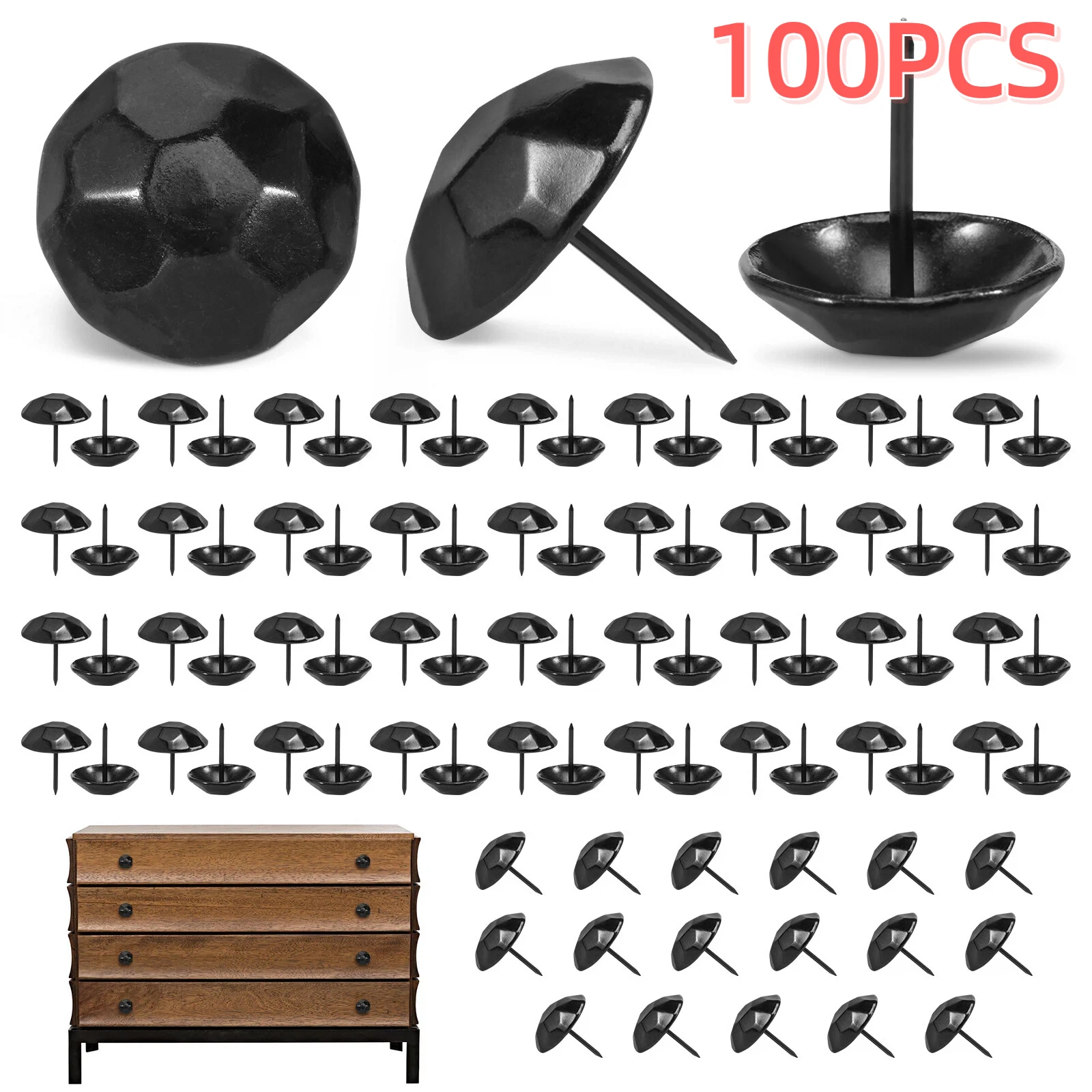 

100Pcs Upholstery Nail 1Inch Matte Black Rust Resistant Antique Turtle Back Furniture Decorative Thumbtack for Wood Shutter Beam