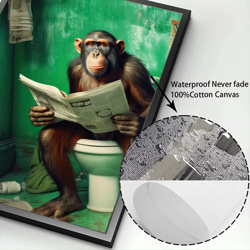 Chimpanzee Elephant Panda Animal Posters Print Funny Art Wall Picture Canvas Painting for Bathroom Toilet Room Home Decor Gift