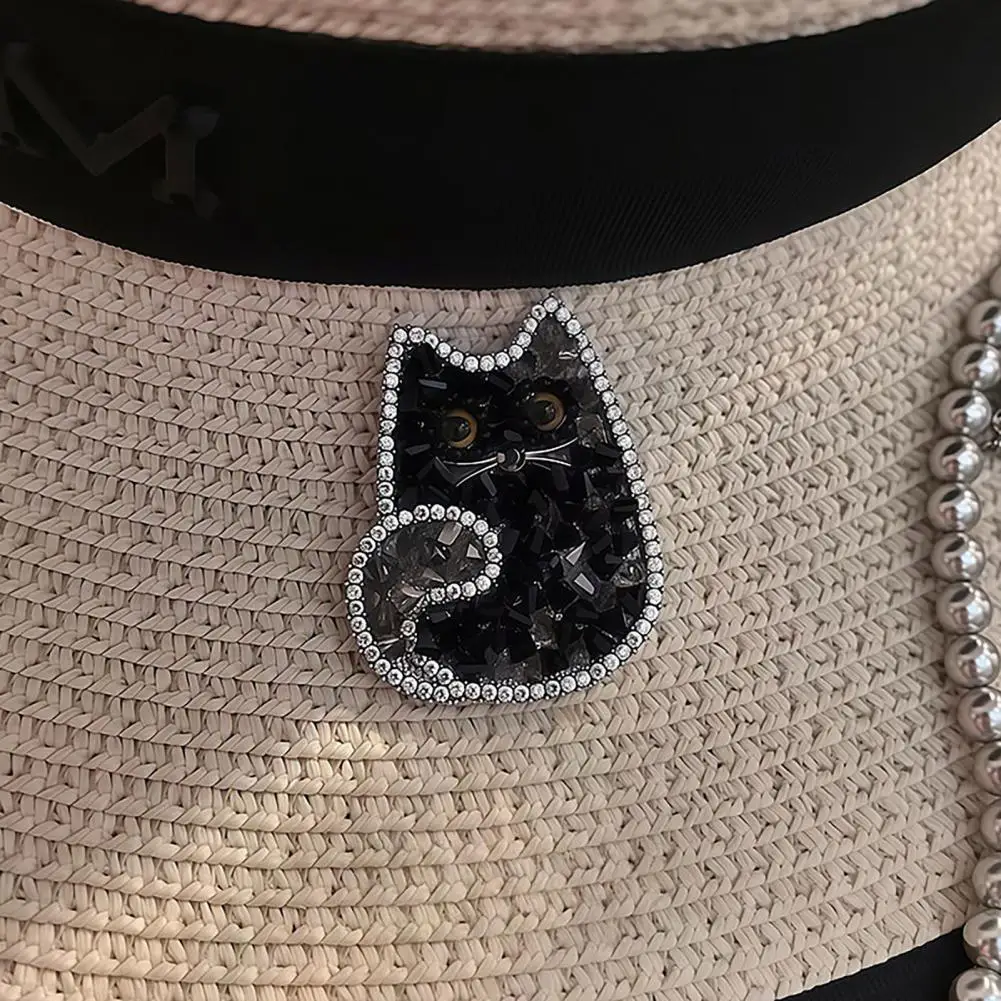 Sparkling Cat Brooch Black Cat Design Brooch Women’s Black Cat Brooch Sparkling Faux Lapel Pin Two-color Sweater Scarf Holder