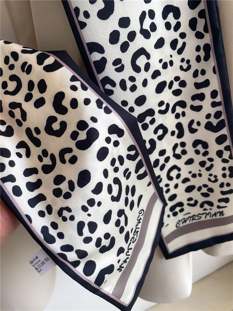 Luxury Fashion Leopard Print Silk Scarf Women Thin Neck Long Scarves Narrow Office Lady Shawl Bandanas Female Skinny Hairbands