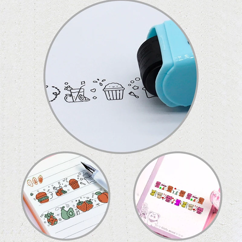 Cartoon Rolling Stamp Self-Ink Non-reusable Scrapbooking Stationery Stamp DIY Filling Color Tools Pre-student Kindergarten Toy