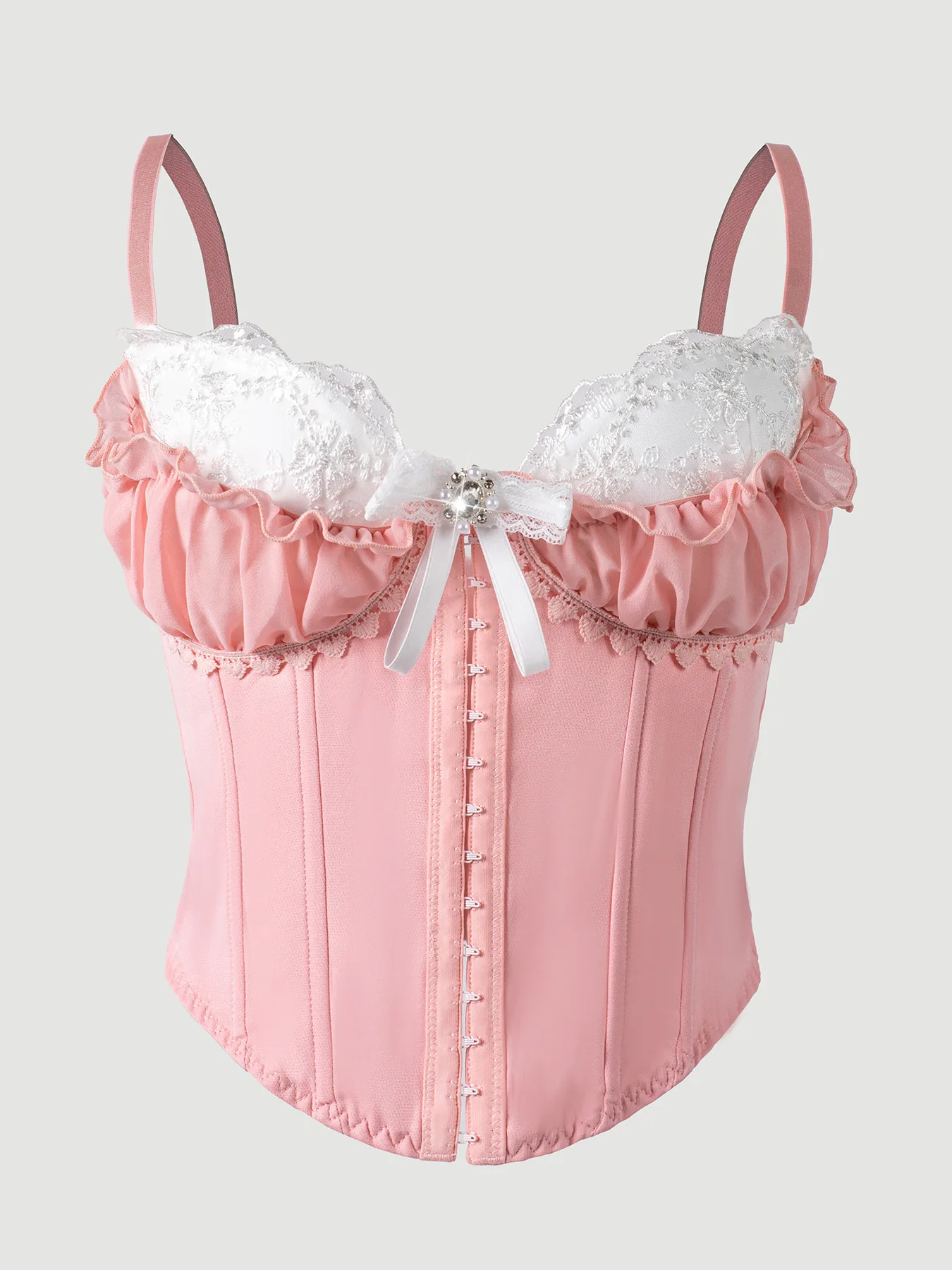 

Sexy V Neck Y2K Tank Tops White Lace Patchwork Pleated Bowknot Corset Top Backless Slim Camisole Body Shape Bustier Women Camis