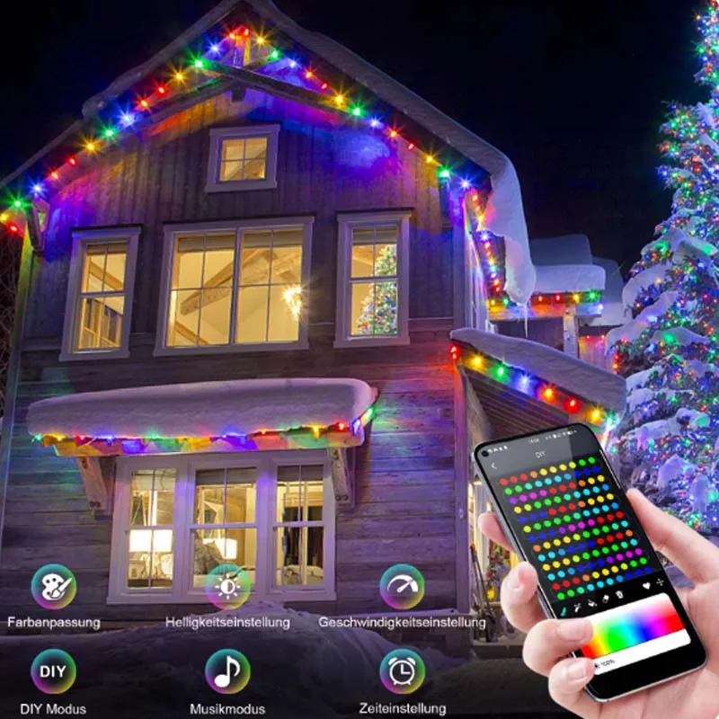 USB RGBIC Fairy String Light 5/10/15/20M luce natalizia con APP Bluetooth e telecomando per la decorazione della ghirlanda dell'albero di natale