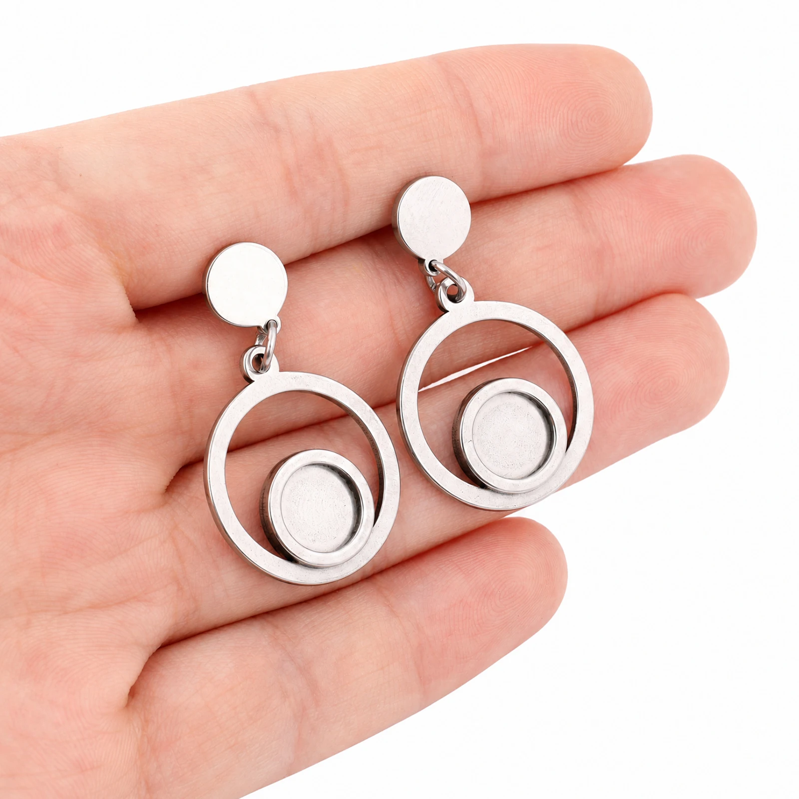 10pcs Stainless Steel Circle Earring Base Blanks With 8mm Cabochon Setting Trays Diy Post Earrings Studs Findings