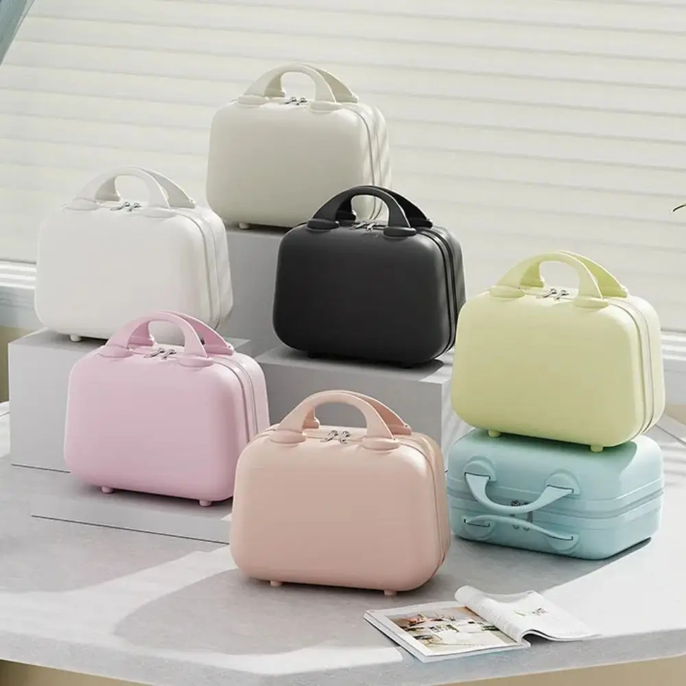 Boîte de toilette de rangement, valise de couleur unie, boîte carrée à fermeture éclair, étuis à cosmétiques de 14 pouces, trousse de maquillage Portable de grande capacité pour femmes