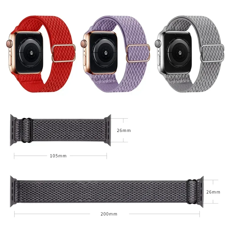 Pulseira de Nylon para Apple Watch Band, Ajustável, Elástico, Respirável, iWatch Ultra, 7, 8, 9, 45mm, 41mm, 49mm, 6, SE, 5, 44 milímetros, 40 milímetros, 42 milímetros