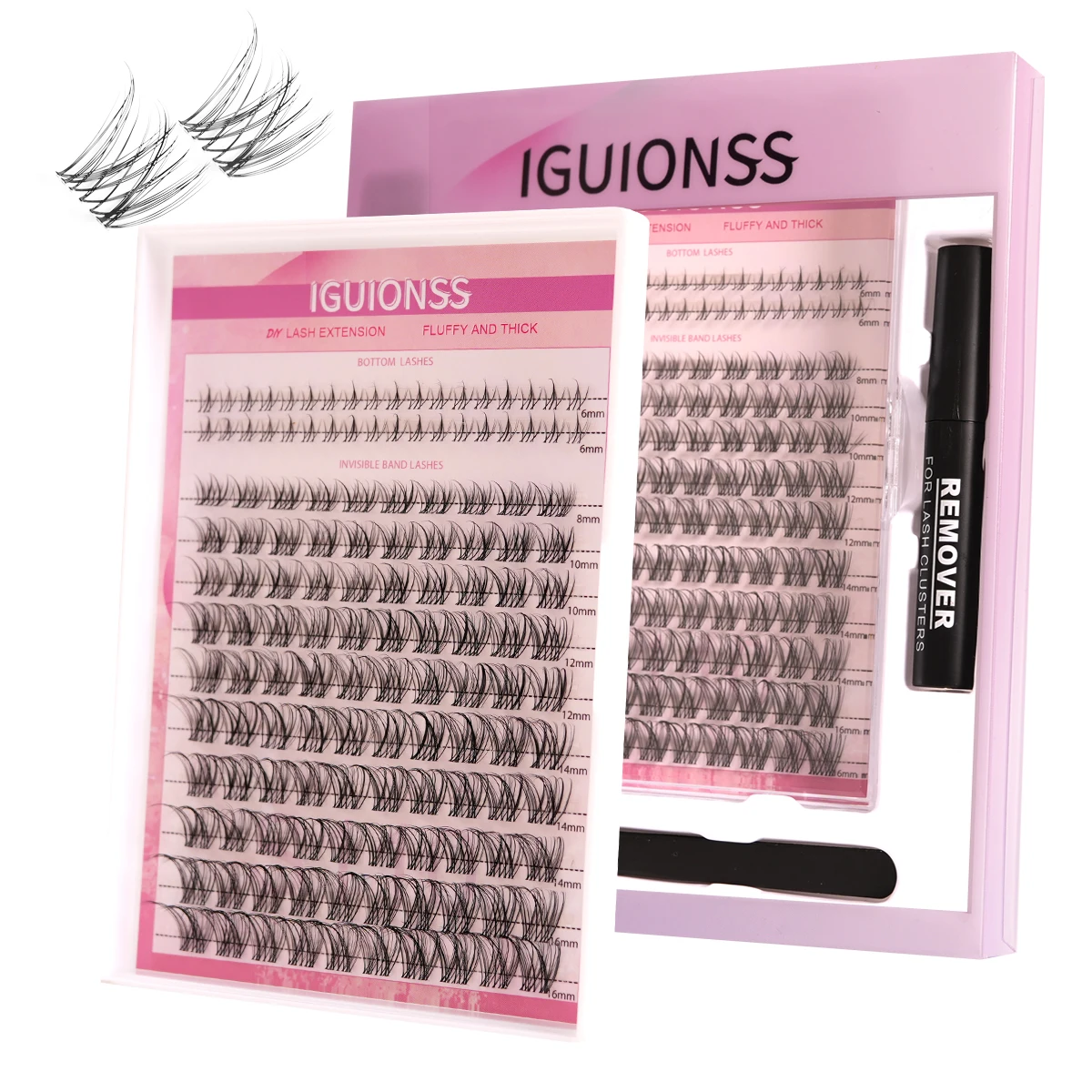 

New lashes extensions kit IG3950 curly natural false eyelashes band strong glue tweezers and eye black remove make up