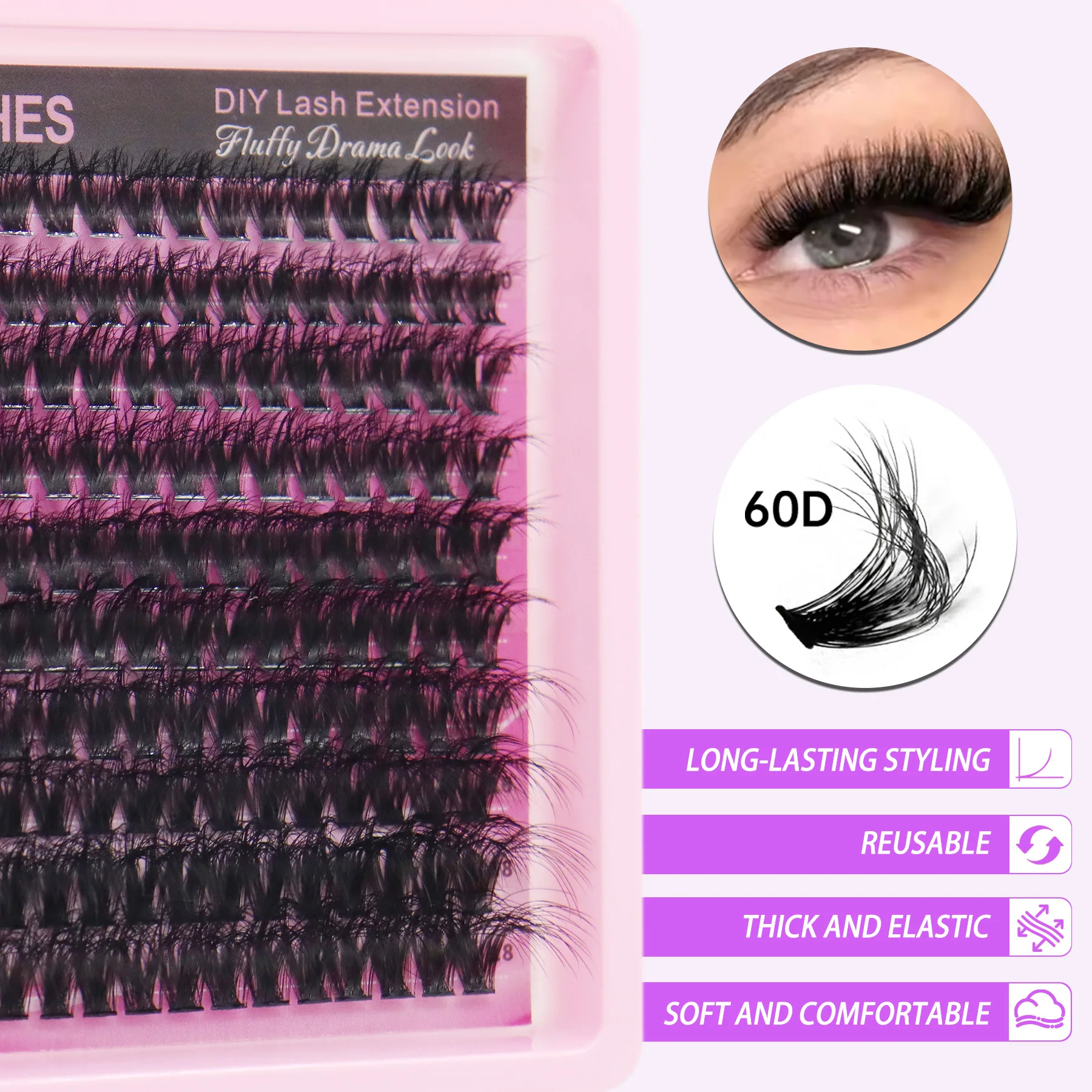 Curly & Fluffy False Eyelashes European & American Big Eye Look Dense & Lightweight Handmade Mixed Lengths DIY Free Matchin