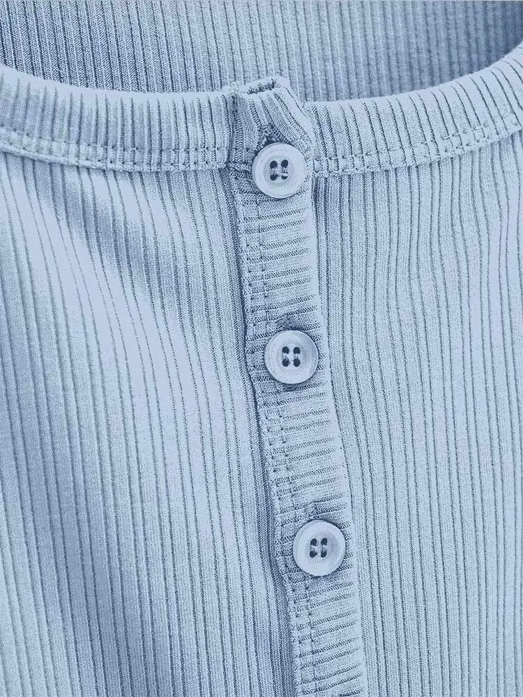 Damski top z krótkim rękawem i guzikami ze ściągaczem 2025