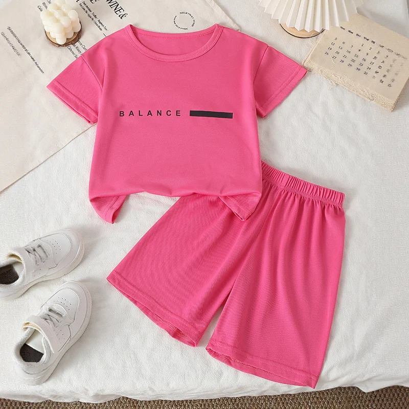 Conjunto deportivo multicolor de secado rápido con letras impresas para niños y niñas, pantalón corto informal de manga corta, primavera/verano, 2 piezas