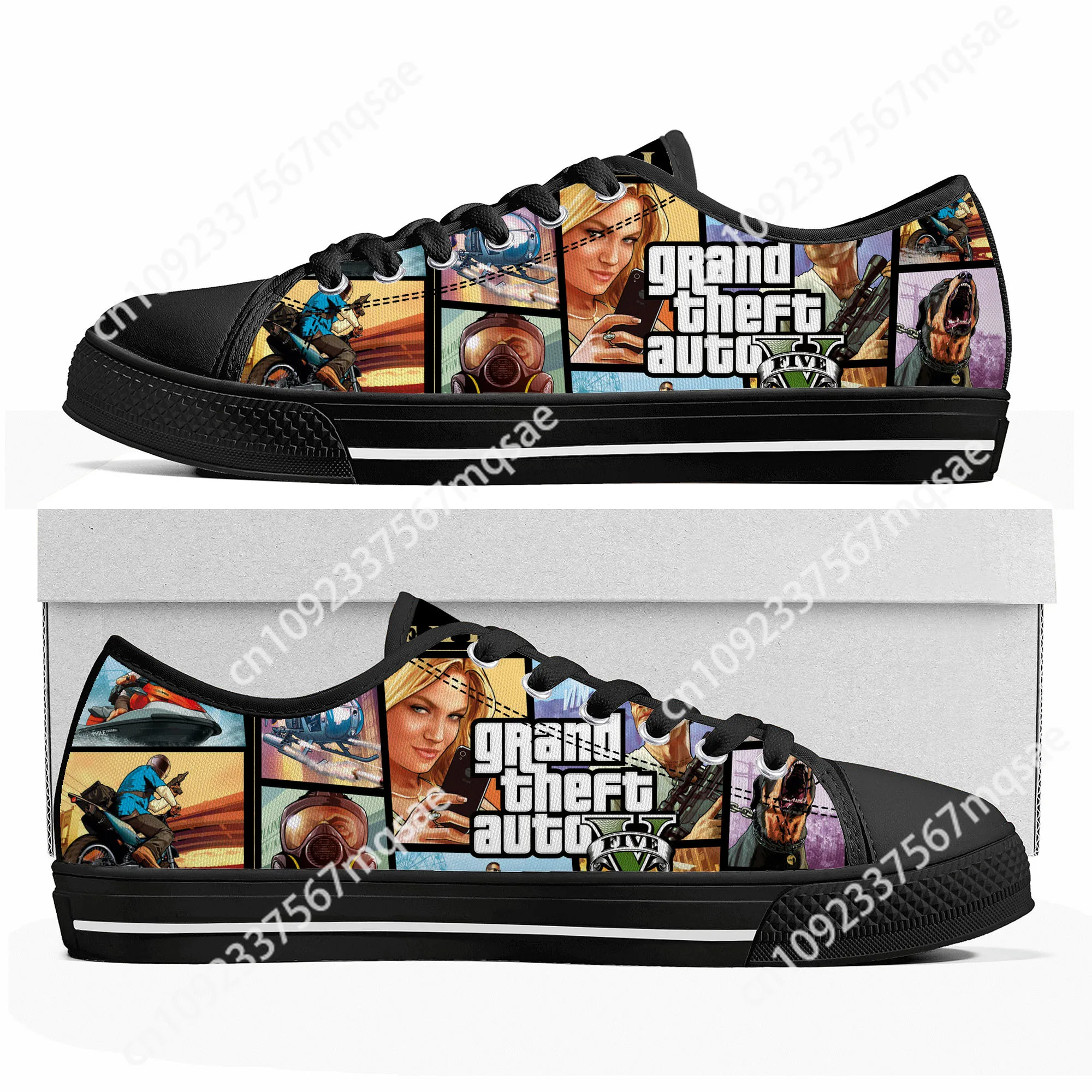 

Anime Cartoon Grand Theft Auto GTA V 5 Low Top Sneakers Mens Womens Teenager Canvas Sneaker Casual Couple Shoes Custom Shoe