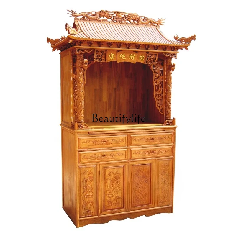 

Dragon pillar roof Buddhist shrine vertical cabinet, camphor wood household shrine