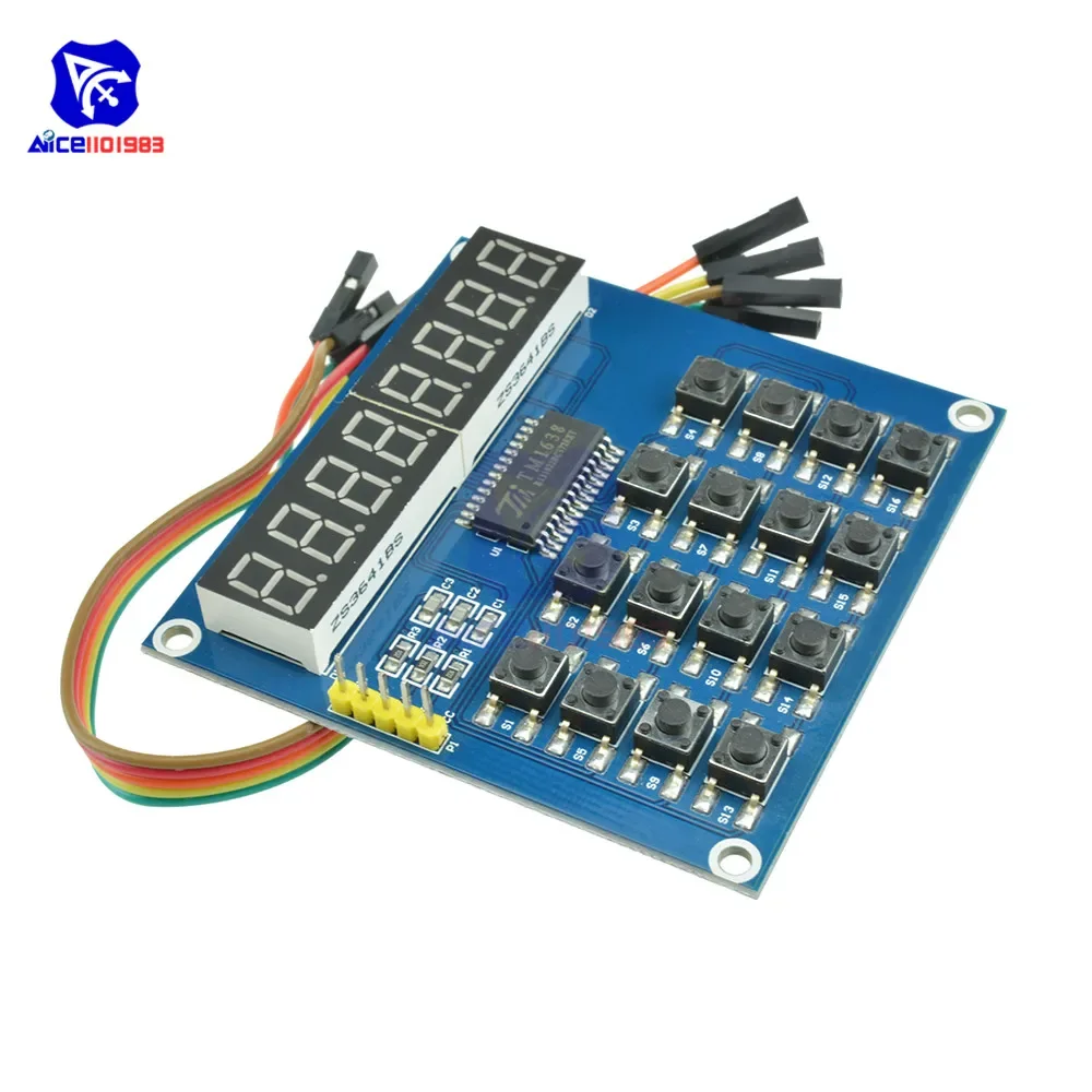 TM1638 8-Bit LED Digit Tube Display Module 16 Keys Keyboard Switch Button Module for Arduino with 4 Pin Dupont Wire