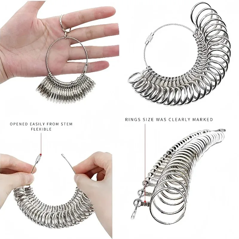 4-in-1 Metal/Plastic Ring Sizer Set - Ring Mandrel & EU/HK/US Size Finger Gauge for Diameter Measurement