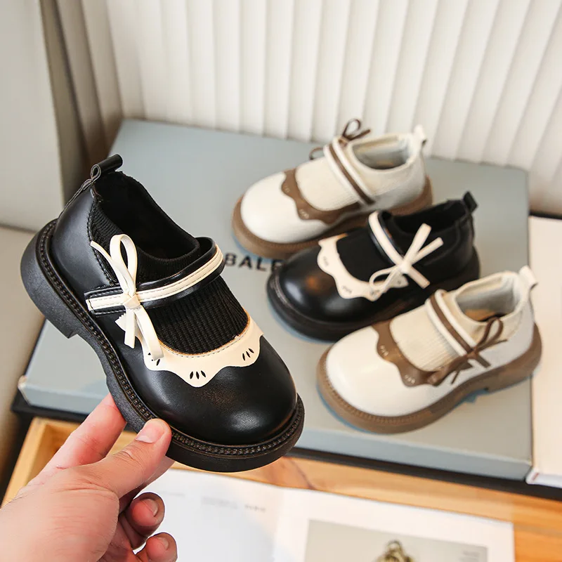 

Fashion Girl School Shoes Patchwork Kid Princess Shoes for Children Shallow Toddler Ruffled Edge Leather Shoes Causal Mary Janes