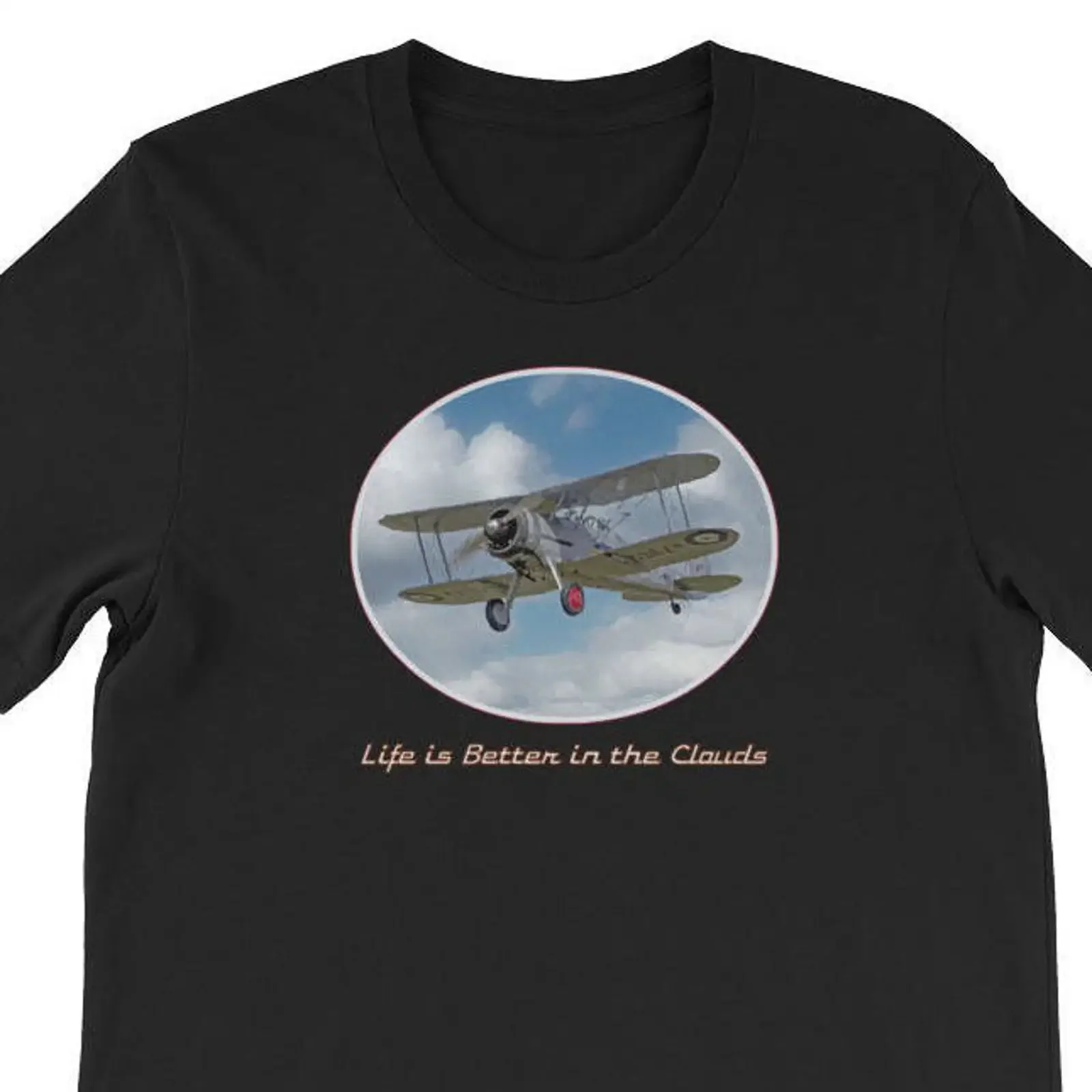 Cool Biplane aviation tee Life is better in the clouds  T Shirt small to plus size vintage Washed graphic Unisex Breathable