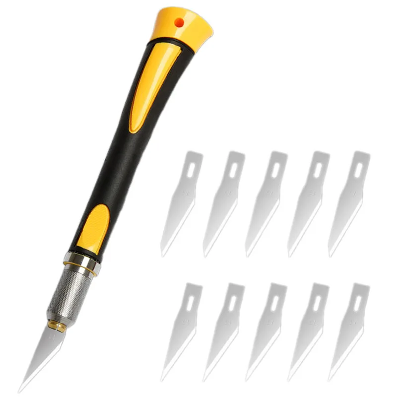 Woodworking Carving Knife with 10Pcs Blades Non-Slip Handle Wood Paper Engraving Knives DIY Hand Tools Carpentry Accessories