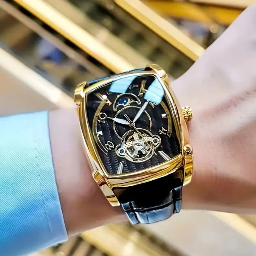 

[Luxury Tourbillon Mechanical Watch] Lightweight Luxury Tourbillon Mechanical Watch for Men - Fully Automatic High-End Fashion Trend Skeleton Business Casual Men's Wristwatch - Trendy Versatile High-End Men's Model, Popular Cross-Border Gift Choice, High-