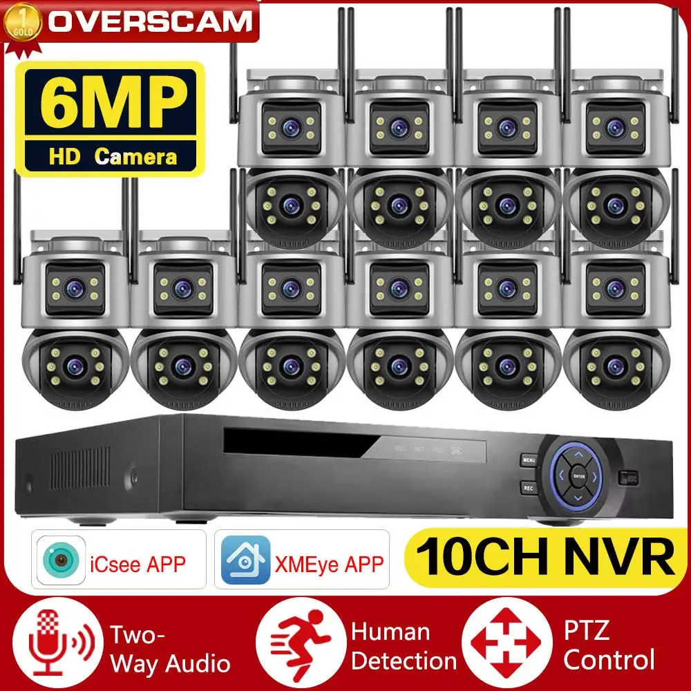 

8MP 4K PTZ Wifi Camera Dual Lens Dual Screen Human Detect Auto Tracking 4K 10CH POE NVR Outdoor Surveillance System iCSee App