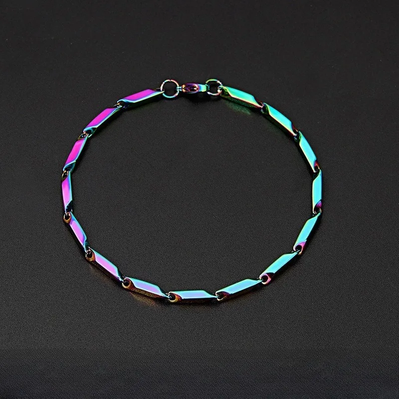 Rainbow Rhombus Chain Jewelry Set Stainless Steel Necklace Bracelet Unisex Punk Hip Hop Y2K Color Shifting Street Jewelry Gift