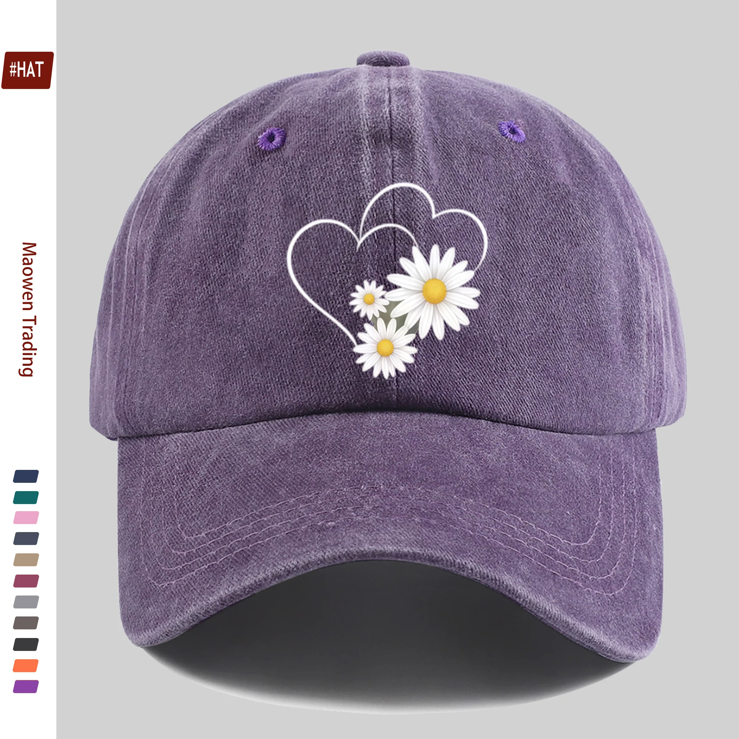 1pc Elegant Heart Daisy Print Sun Hat Comfortable And Lightweight Cycling Decorative Hat Vintage Accessory Exquisite Gift for Wo