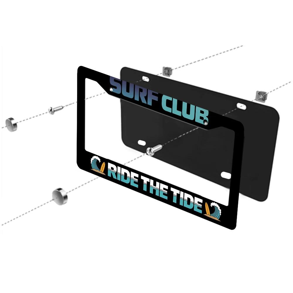 1 قطعة أسود وأزرق مخضر نمط نادي ركوب الأمواج 2 حفرة إطار لوحة الترخيص ، مادة الألومنيوم ، 6x12 بوصة ، تتضمن طقم مسامير ريترو نوف