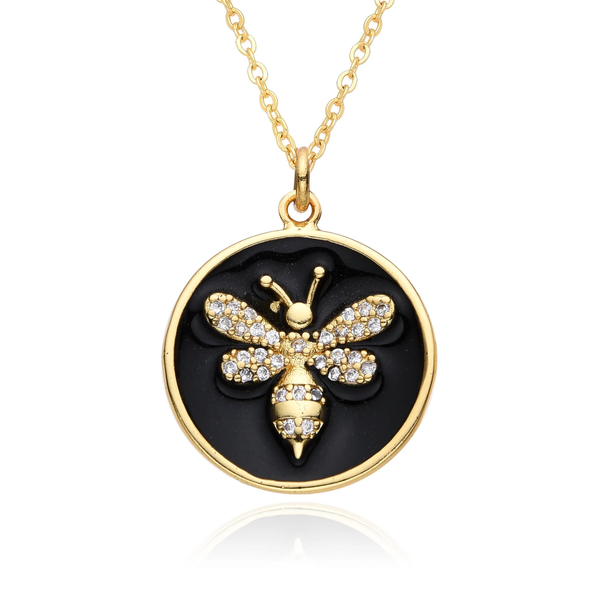 Gold Color Round Lion Head Bee Cat Elephant Animal Charms Inlaid Zircon Necklace for Women Choker Pendant Jewelry Accessories