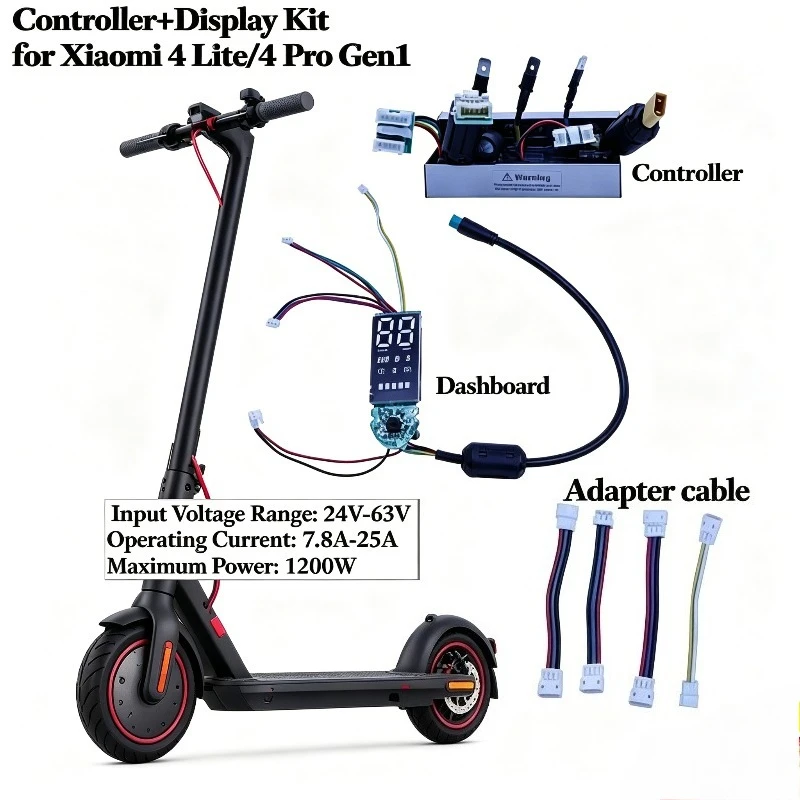 

Upgraded Controller+Display Kit for Xiaomi 4 Lite 1st Gen/4 Pro 1st Gen, 24-63V 1200W, Bluetooth APP, Universal8.5/10 Inch Motor