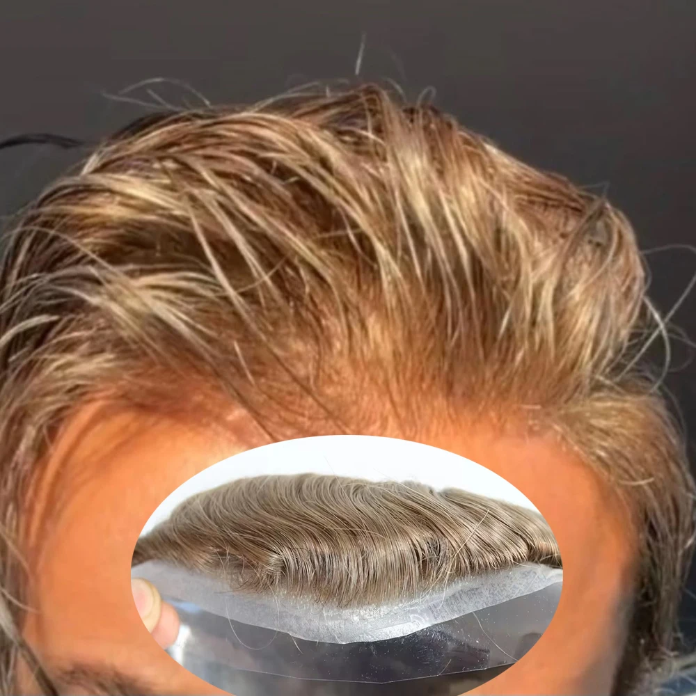 Men Hair Toupee 0.02mm Ultra Thin PU Skin 8X10 Brown Blonde Natural Hairline Indian Human Hair Male Hair Replacement Prosthesis