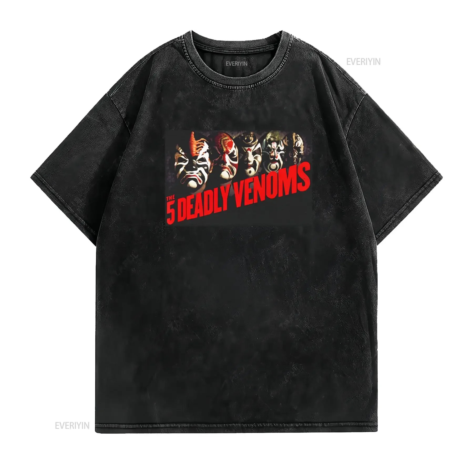 Vintage Cult Movie The 5 Deadly Venoms Peking Opera Mask Print Casual Streetwear T Shirt vintage Washed designer clothes
