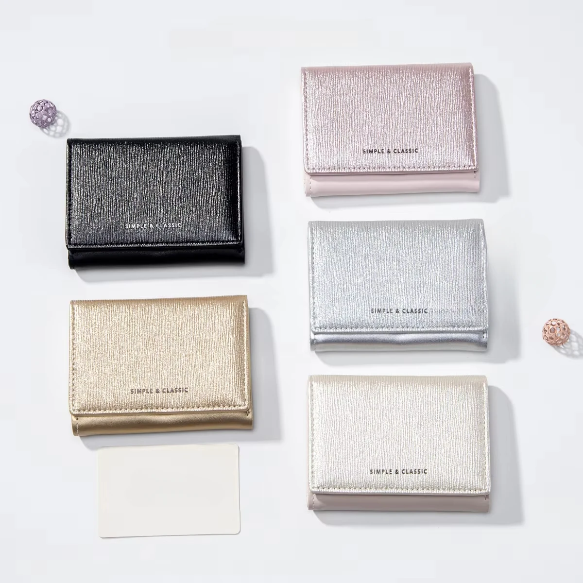 Minimalist Women's Card Bag Pearl Shining PU Wallet Fashion Gold and Silver Short Zero Wallet Pocket Handbag Short Wallet Daily