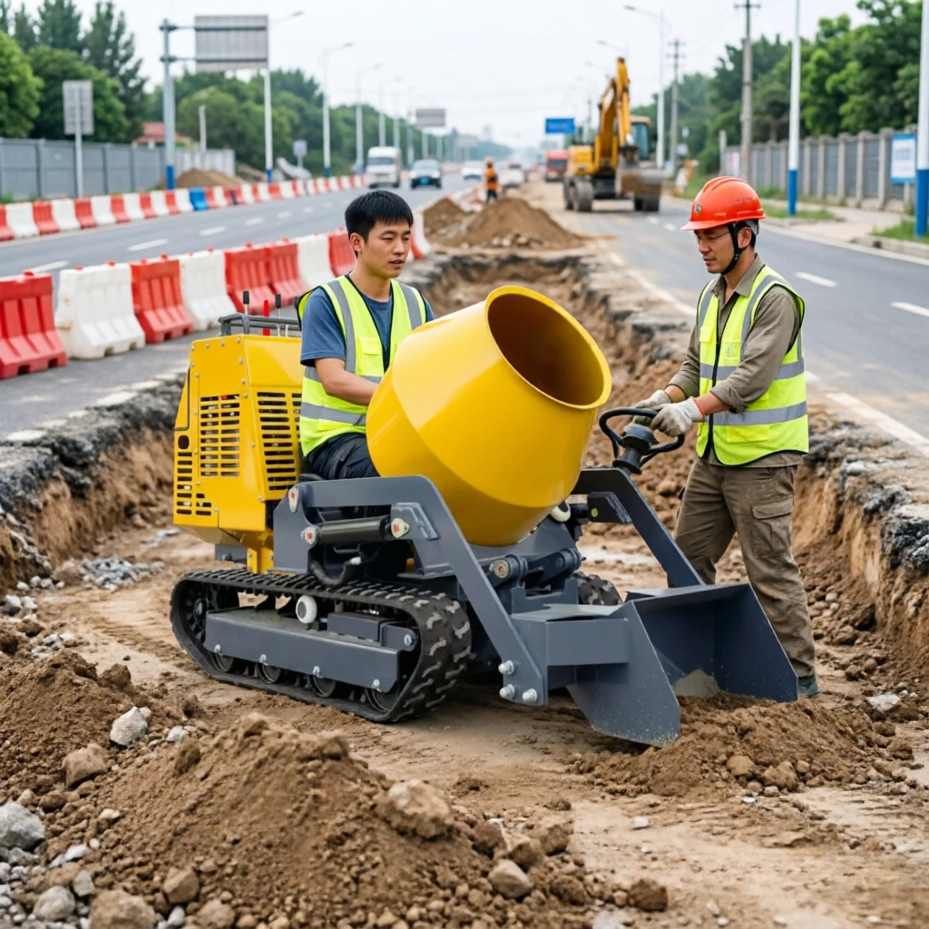 Compact Track Self Loading Concrete Mixer For Narrow Job Site Rubber Crawler Hydraulic Feeding Villa Renovation Mix Equipment