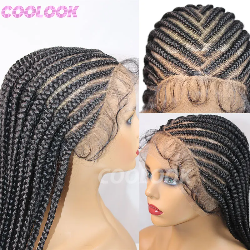 Synthetic Full Lace Twist Braided Wigs Black Women Tribal Braids Jumbo Braid Wigs 36" Handmade Cornrow Knotless Box Braided Wigs