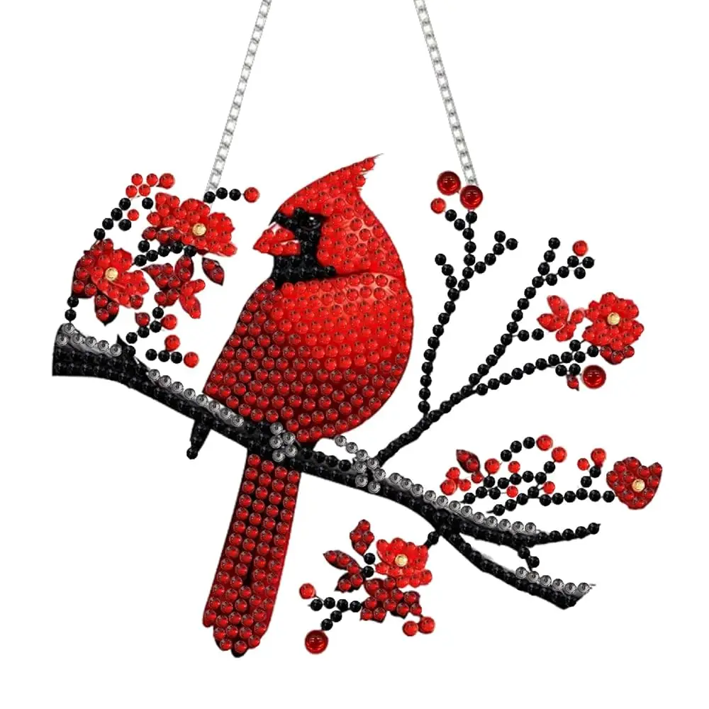 

DIY Hanging Diamond Art Pendant Painting Kit Cardinal,Acrylic 5D Painting Window Pendants Cardinals, Special Crystal Gem Cra