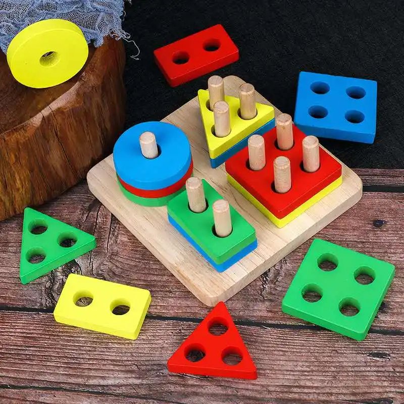 Wooden Sorting Stacking Montessori Toys  Color Recognition Blocks Matching Puzzle Fine Motor Skill Educational  Learning Toy