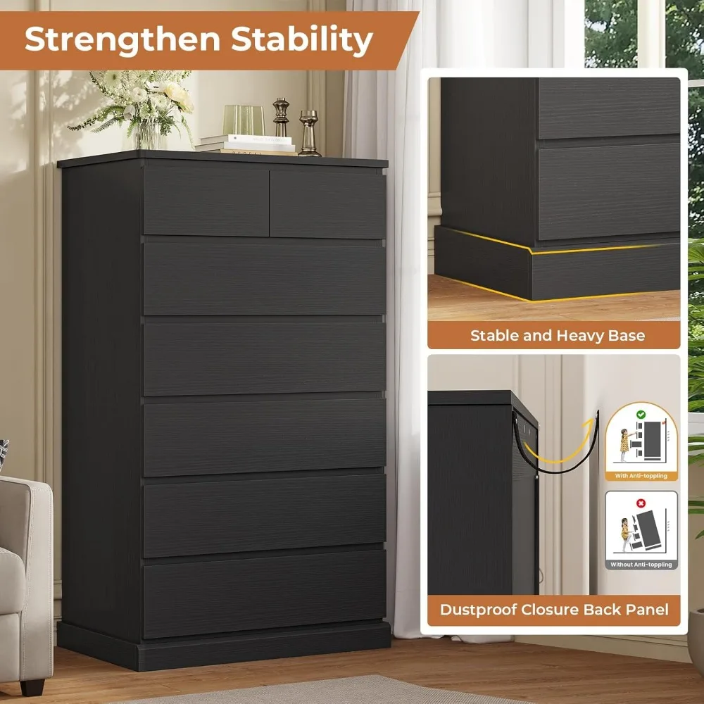Modern 7-Drawer Tall Dresser for Bedroom, 51.8 Height, Wood Closet Organizer, Sleek Design