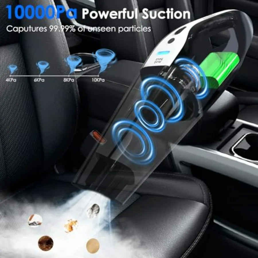 مكنسة كهربائية محمولة للسيارة لاسلكية بقوة شفط 10000 باسكال ومحرك بدون فرشاة 120 وات مصباح LED متعدد الفوهات لفعال