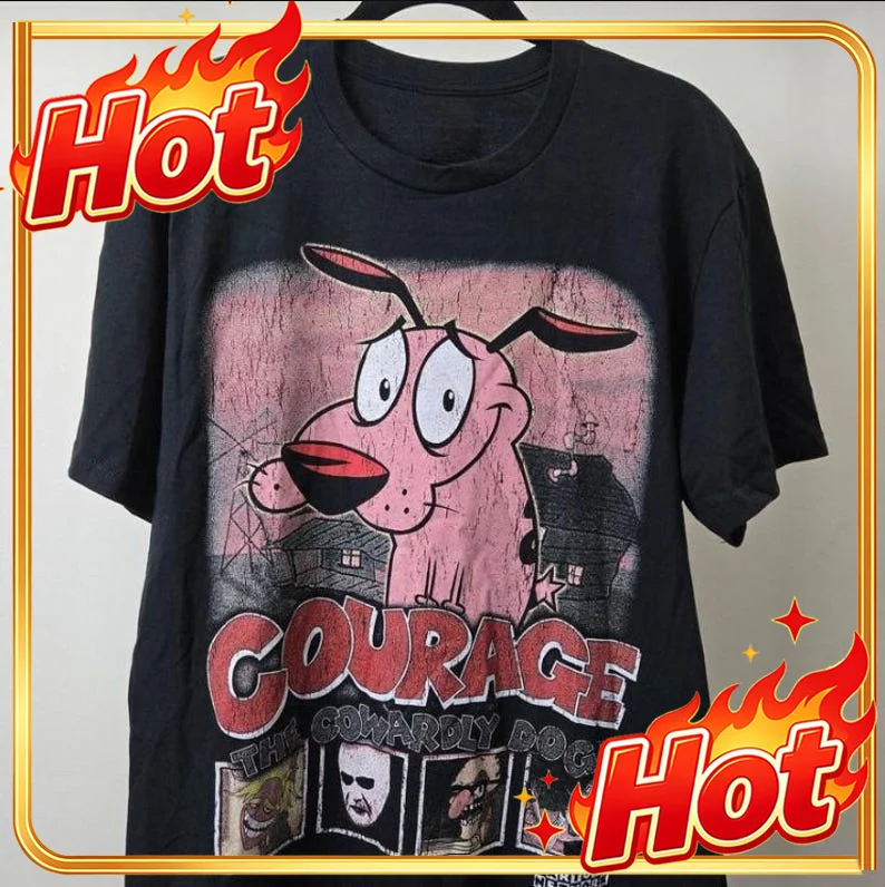 Vintage Courage the Cowardly Dog Cartoon Print Short Sleeve T-Shirt Retro Unisex Graphic Tee 90s Nostalgia Summer Streetwear Top