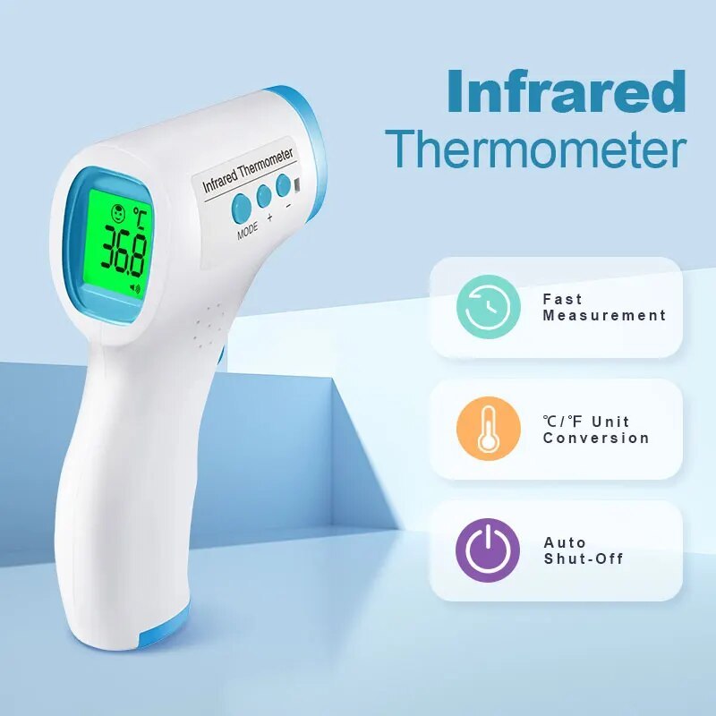  Digital Infrared Thermometer for Baby Kid Adult 1 Second Non Contacted Forehead 3 Color Backlight Laser Fever Temperature Gun 