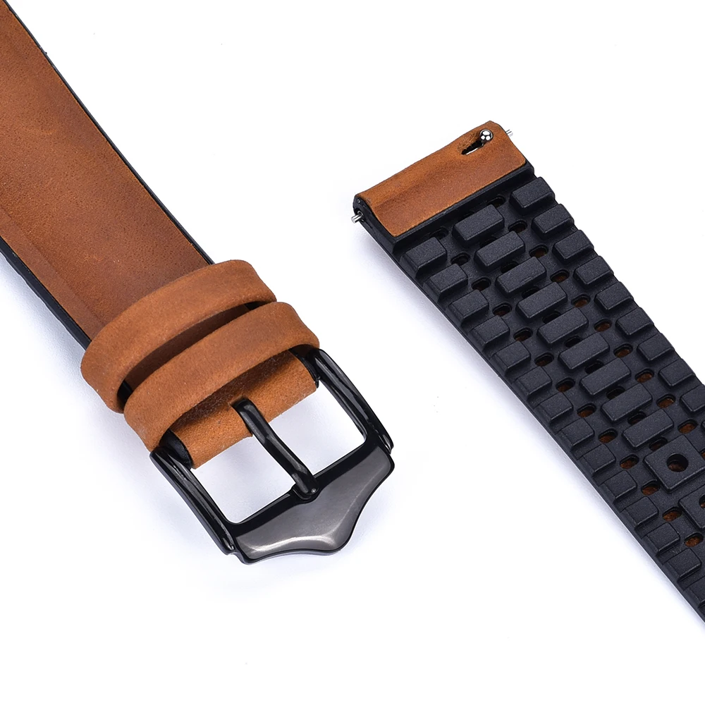 Silicone Leather Watch Band Strap 20mm 22mm Watchband Stainless Steel Buckle Clasp Watch Accessories Straps