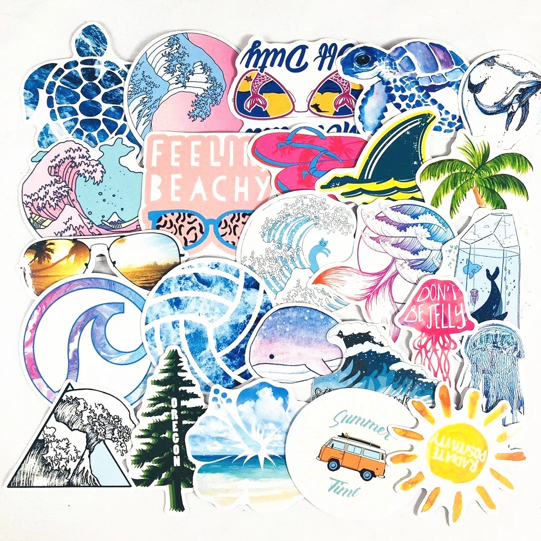 10/30/50Pcs Ocean Beach Starfish Hawaii Stickers  Decal Laptop Motorcycle Luggage Snowboard Fridge Car waterproof Sticker