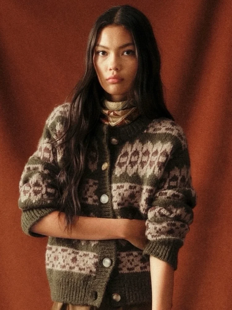 

Однобортный клетчатый кардиган, куртка, женская мода, свободный короткий свитер с круглым вырезом, новинка 2023 года, осенняя уличная одежда для поездок на работу