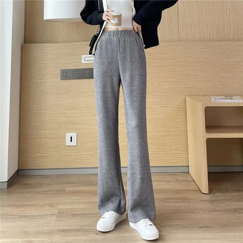 Plush Boot CutPants Women Autumn Winter 2022 New High Waist Wide Leg Trousers Casual Loose All-match Lady Straight Trousers 2022