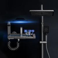 Bathroom Grey Piano Button Ambient Light Bathroom Shower Full Set Digital Display Shower System Sets Rain Faucets Shower Head