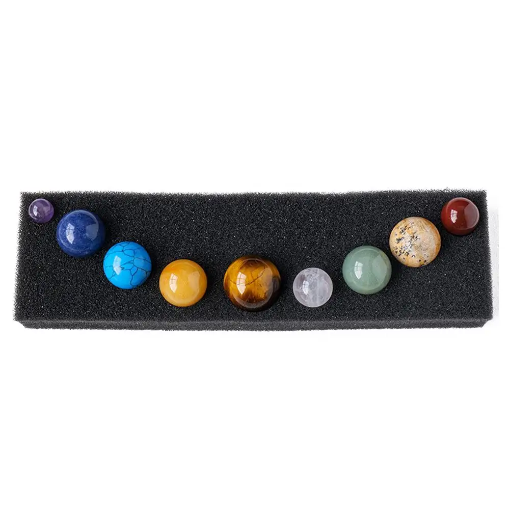 Natural Crystal 9 Planets Ball Solar Sun System Rock Quartz Stones Beads Healing Reiki Chakra Energy Sphere Galaxy Model