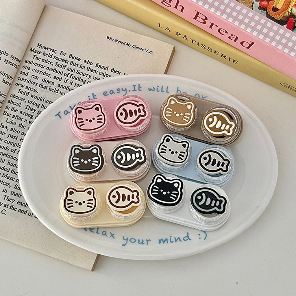 Contact Lens Case Cartoon Double Layer Contact Lens Case Fish Pattern Lens Storage Box Cute For Travel Luggage Commuting