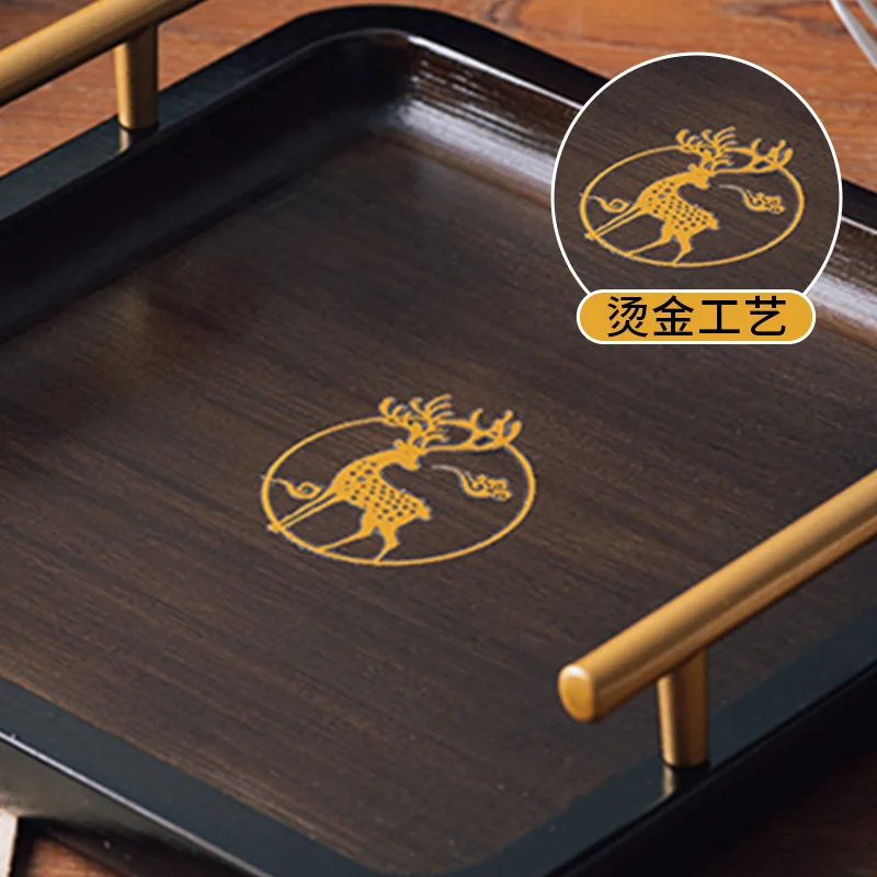 

New Chinese style simple bamboo tea tray, square creative hot stamping simple bamboo tray, home hotel handle tea tray