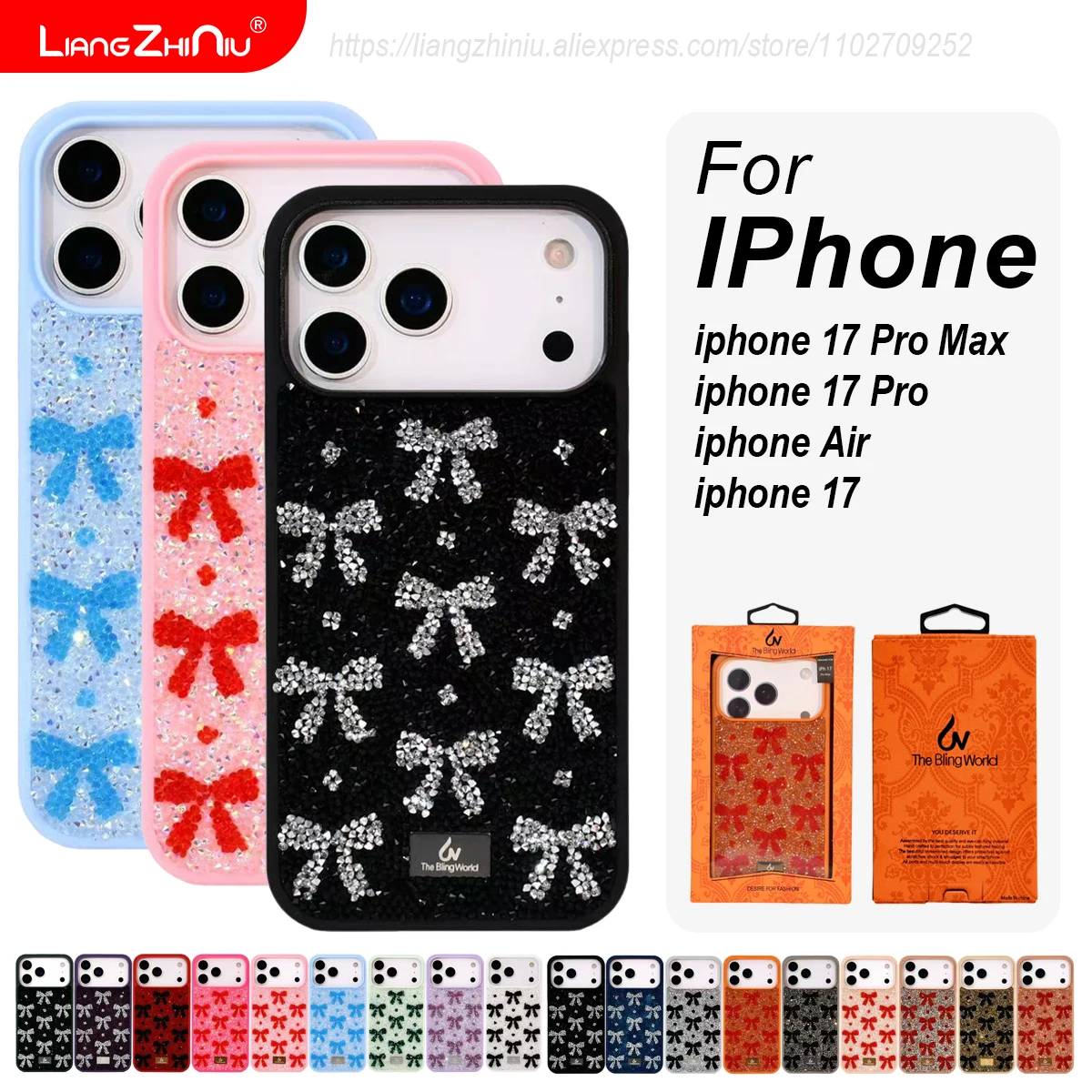 

Роскошный кристалл для IPhone 17 Pro Max/IPhone Air/17 Pro/17 Bowknot Rhinestone Pattern TPU 3D Diamond Противоударный чехол для телефона